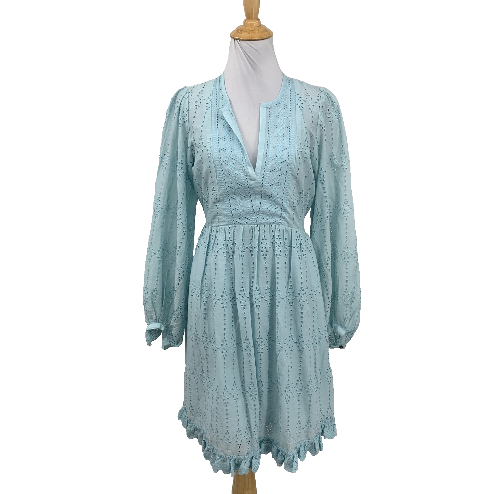 Anthropologie Dress Womens 2 Light Blue Eyelet Babydoll Two Piece Ruffled Hem